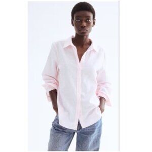 H&M 8 Women's Button Down Shirt - Pink Striped - Workwear
